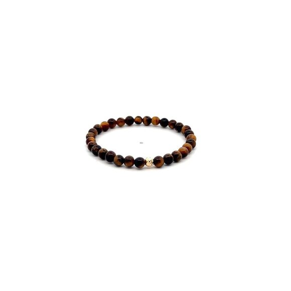 RAFANTHIA Jewelry - Natural Tiger's  Eye Gemstones Mini 4mm 18K Yellow Gold Faceted Bar Charm Bead